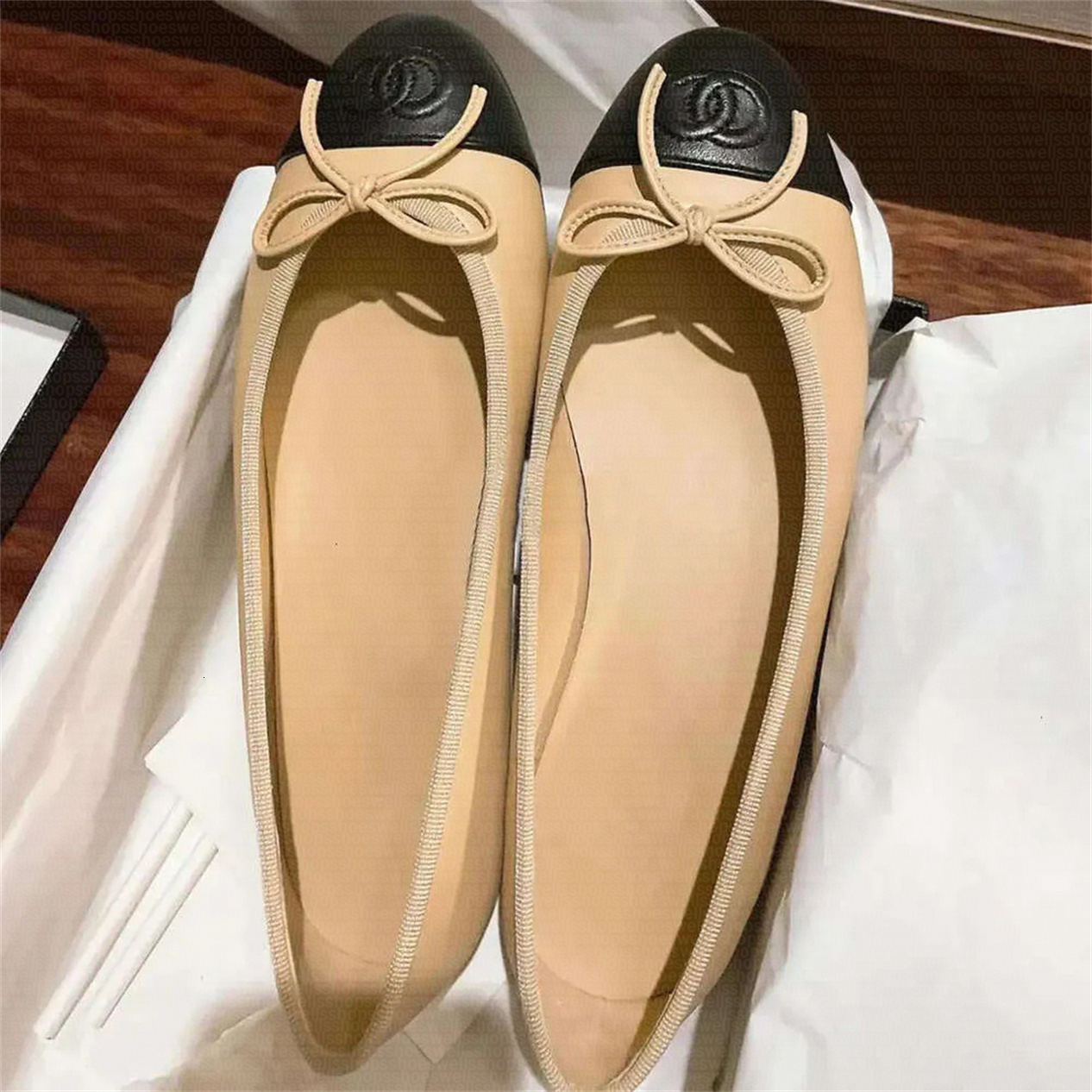 Designer Shoes ballerina Ballet Flats Paris Brand Black Women Quilted Genuine Leather Slip On Ballerina Luxury Round Toe Ladies Dress CC Shoes HJ2G