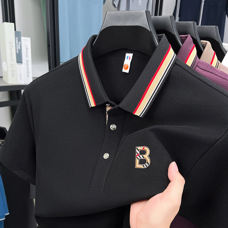 2026 New Fashionable Sports Polo Shirt Short Sleeved Concave Convex Mesh Breathable High end Business Casual Men's Clothing