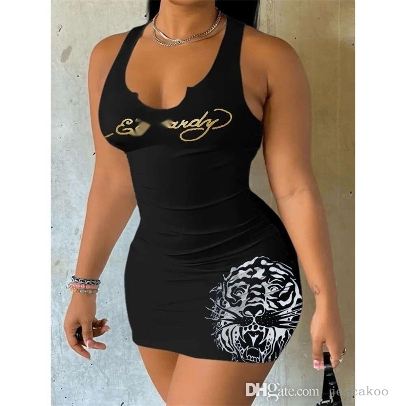 Summer Designer Dress Slim Mini Skirt Clubwear Dresses For Woman Fashion Pattern Printed Sleeveless Sexy Dress Plus Size Xs 3xl-image-959681440