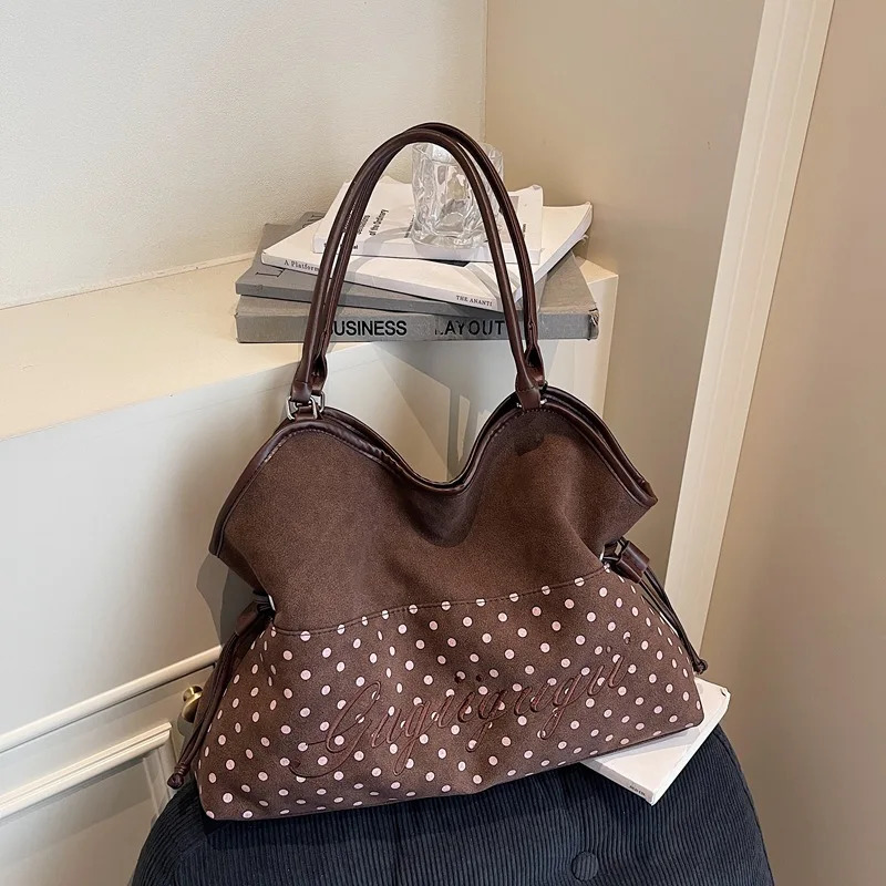 Soulder Bag Y2k Womens Fasion Sweet Polka Dot andbag Korean Casual Versatile Leopard Print Brown Frosted Tote Bags 260409 M260805