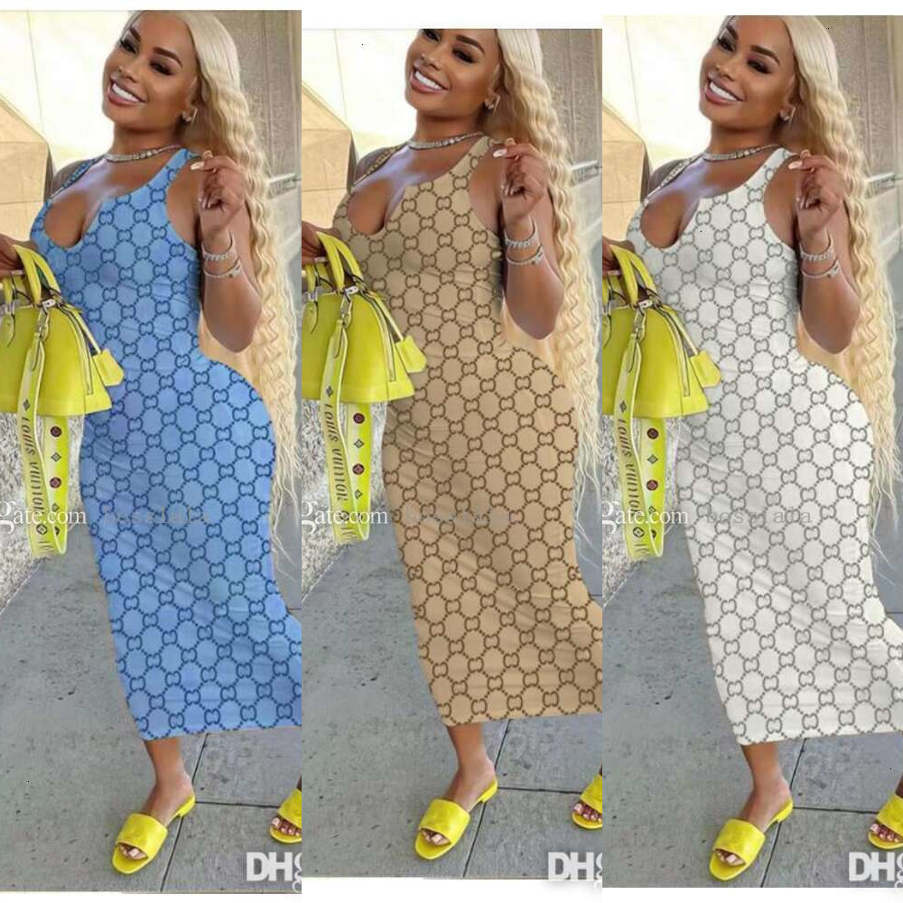 Designer Casual Robes Moulantes Femmes Débardeur Fesse Jupe Imprimer Robe Longue Sexy Slim Femmes Longue Maxi Robe S-3XL