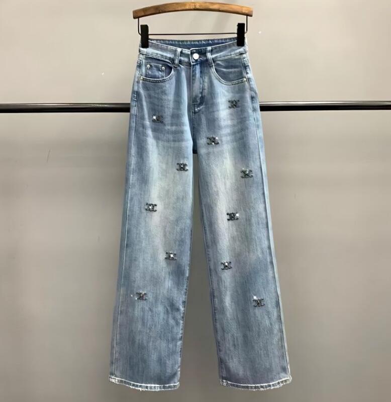 Luxury Womens Jeans for European-style retro cross embroidery blue Denim Pant women's loose jeans S--3XL