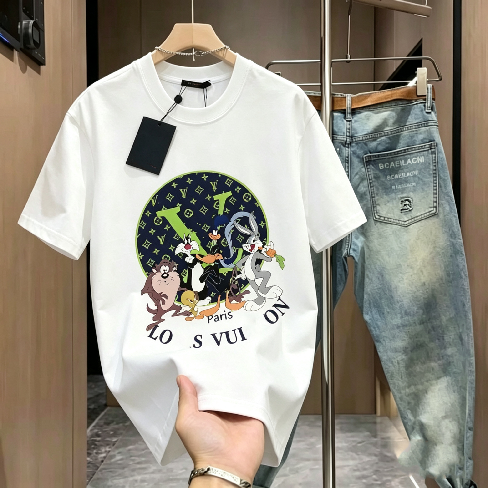 European fashion brand men's letter cartoon printed cotton short-sleeve T-shirt 2026 summer casual versatile T-shirt unisex - on sale666