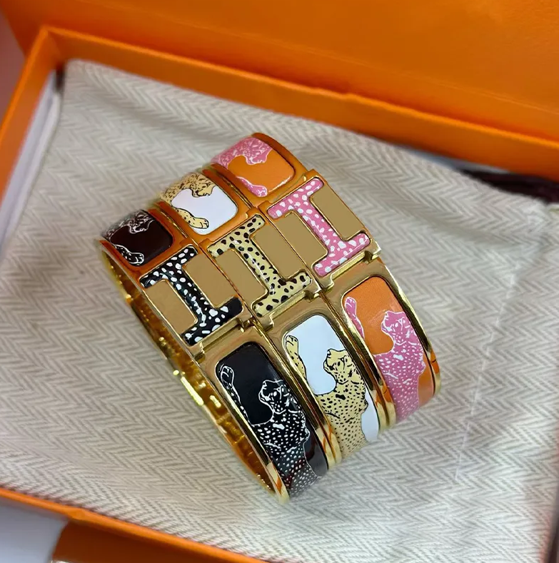 Fashion brand H classic animal pattern 18k gold couple enamel stainless steel designer jewelry for men women bracelet gift A S