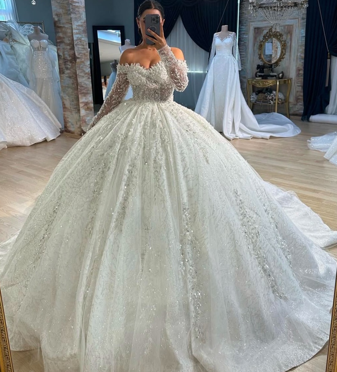 2026 Arabic Plus Size Glitter Ivory Mermaid Wedding Dresses Full Sleeves Florals Beaded Vintage Elegant Bridal Gowns Dress For Brides Zj20010 Youmai