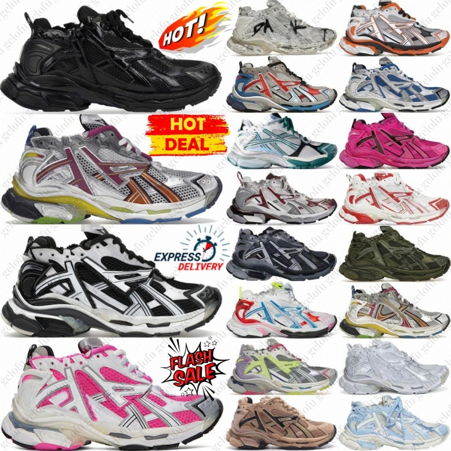 Women Mens Runner Designer Shoes 7.0 Trainer 7 Black Triple White Multicolor Leather Pink Light Blue Red Graffiti Beige Grey Free Khaki Orange Paris
