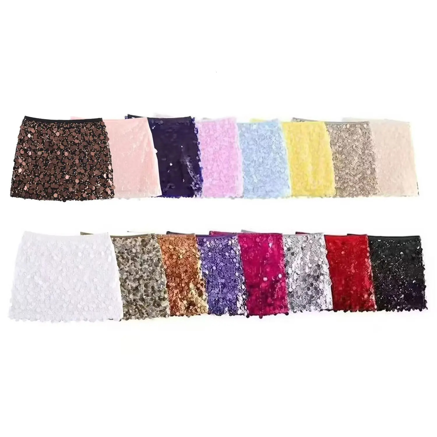 Women Spring Autumn Chic Mini Skirts Fashion With Sequined Solid Side Zipper Short Skirt Female Vintage High Waist Skirt 260409
