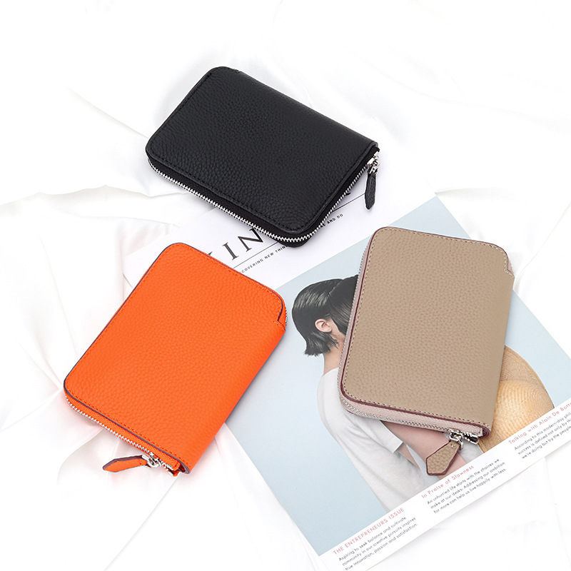 Card bag top layer cowhide coin purse for women, genuine leather zipper bag, new style, multi-card slot card holder bag