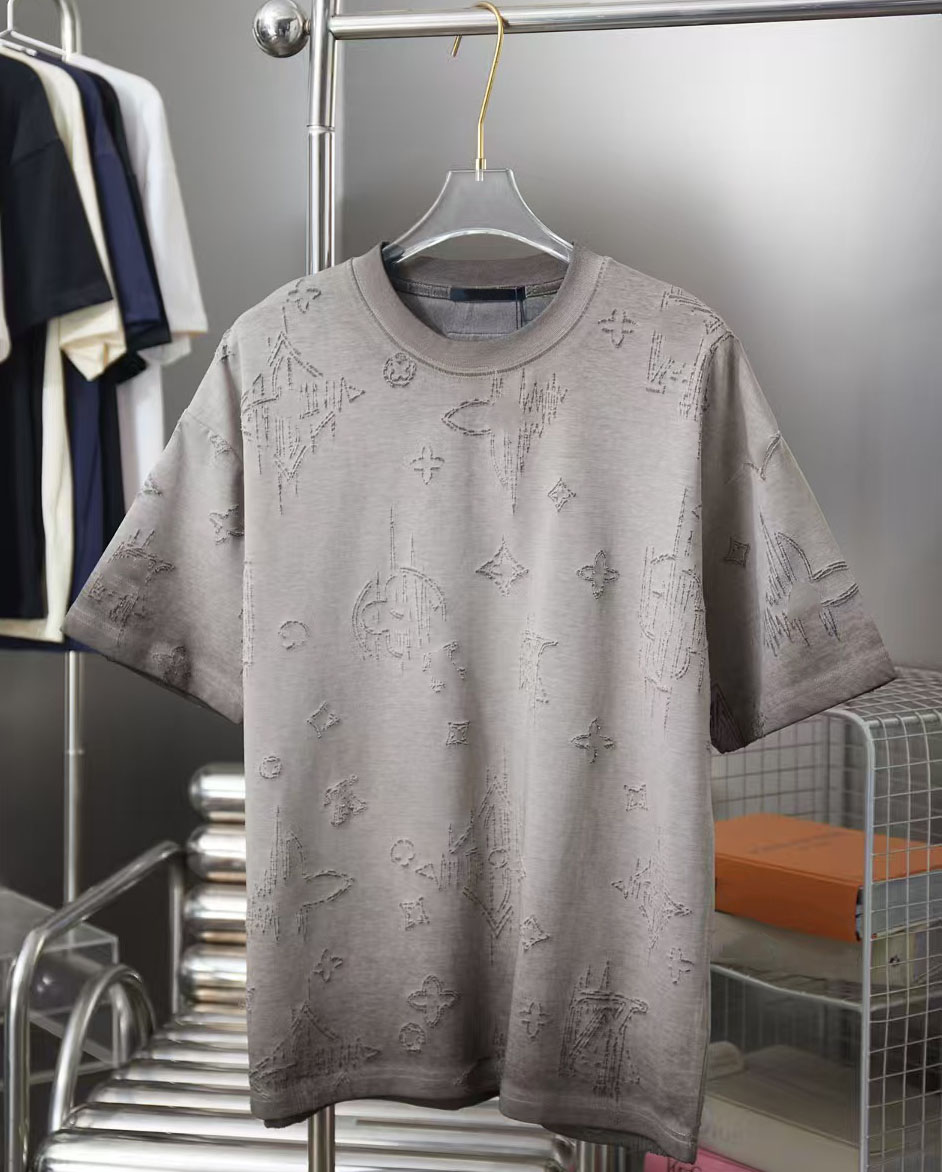 Été hommes surdimensionné Jacquard t-shirt Vintage en détresse monogramme broderie t-shirt coupe ample décontracté à manches courtes hauts pour S