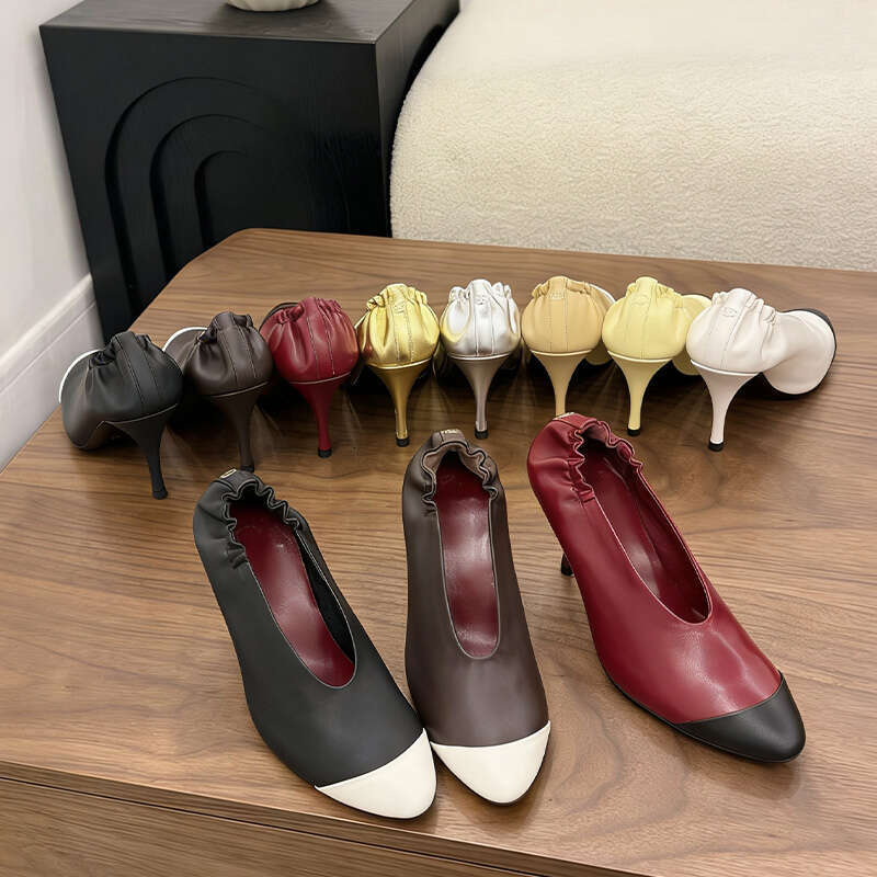 Nieuw seizoen Trendy hoge hakken voor dames Pompen met ruches en spitse neus Instappers Zachte, comfortabele kledingschoenen voor kantoorfeest Bruil