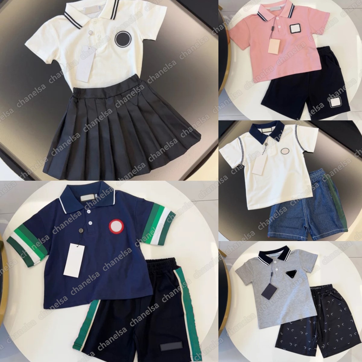 Designer Kids Sets baby T-shirt shorts Summer polos Clothing set toddler New Luxury Print pink blue black white Fashion T shirts Casual Sports St-image-1101218039