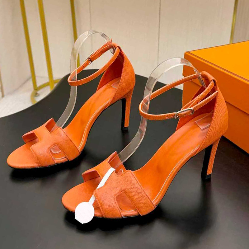 Top quality genuine leather fashionable versatile high-heeled sandals, luxurious designer slim heels, sexy women's evening dress shoes factory