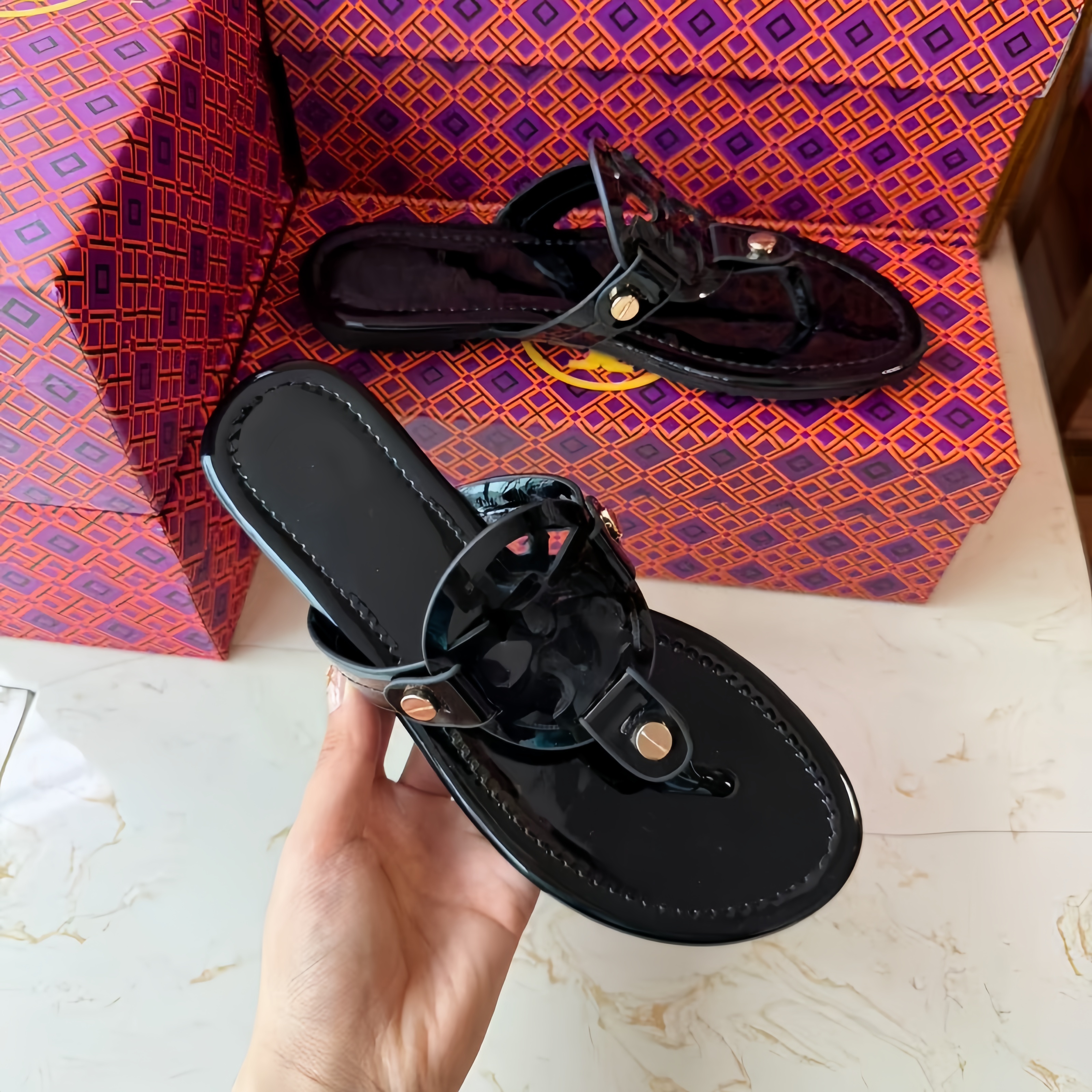 flip flops women sparkly sandals With Box Womens Slides Fashion Summer Beach Casual Designer Slippers Top Quality Black slides with box 36-42 size