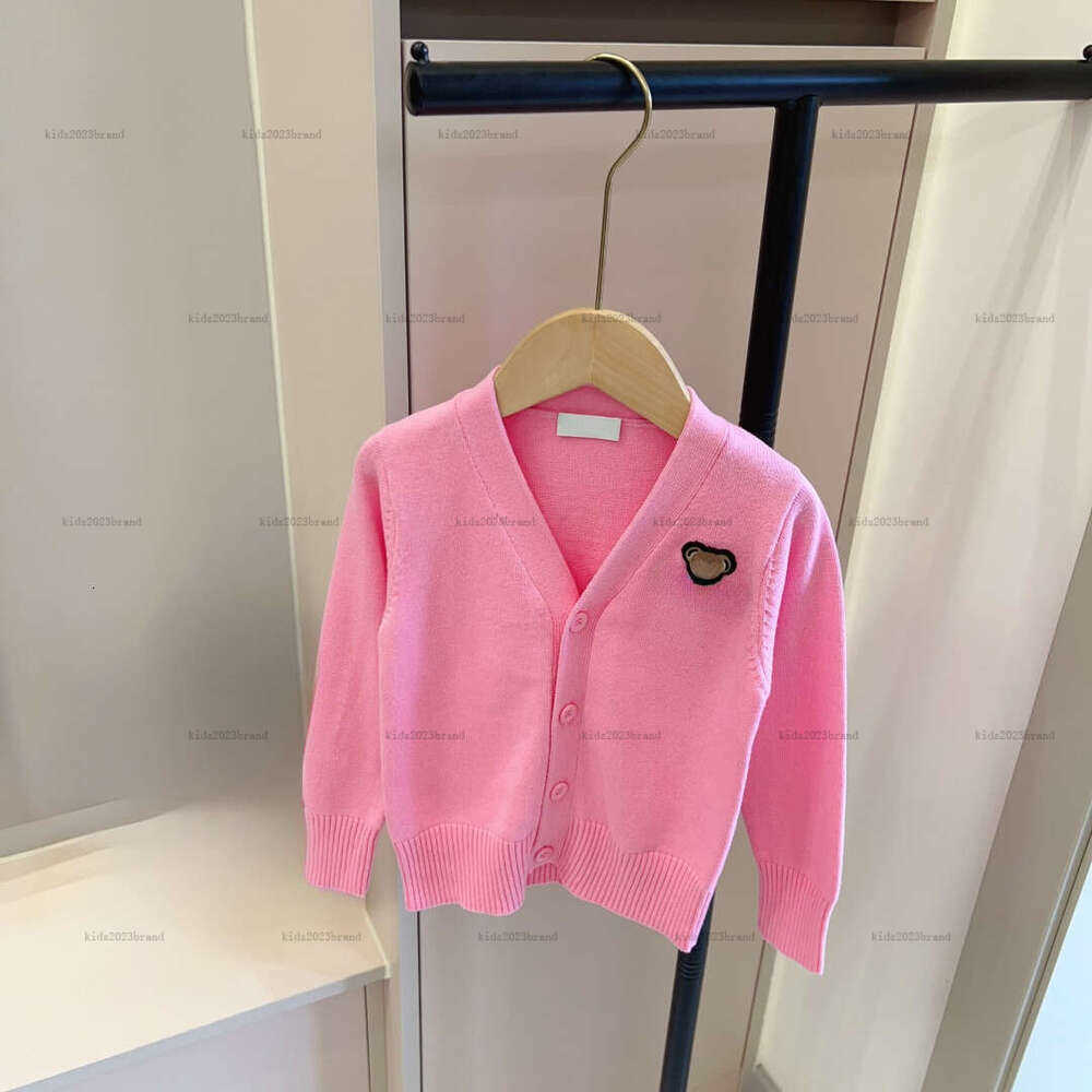 New baby cardigan spring V-neck child sweater kids designer clothes Puppet badge Knitted hoodie girl boy pullover A821X23N281-b