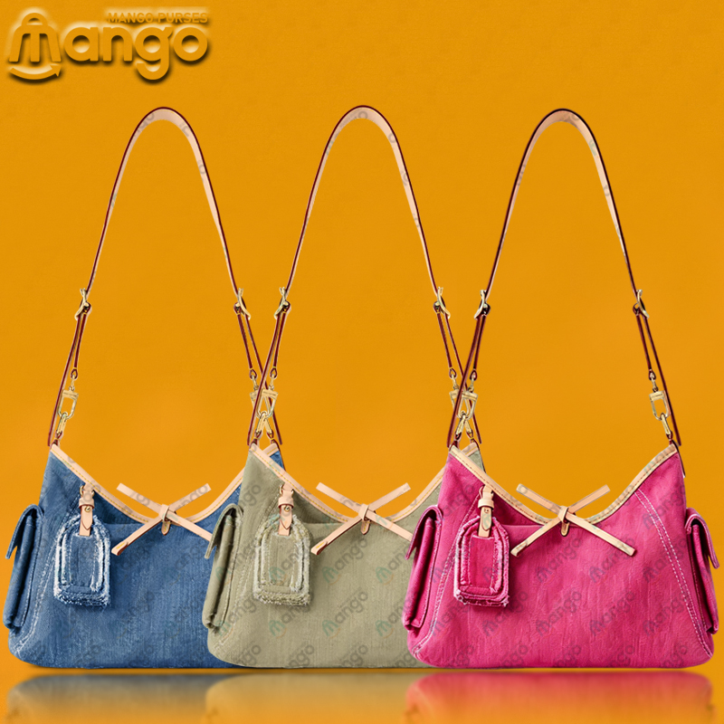 Retro Washed Denim Crossbody Bag Trendy Hobo Handbag for Women Casual Tote with Leather Accents PM Ideal for Shopping & Commute