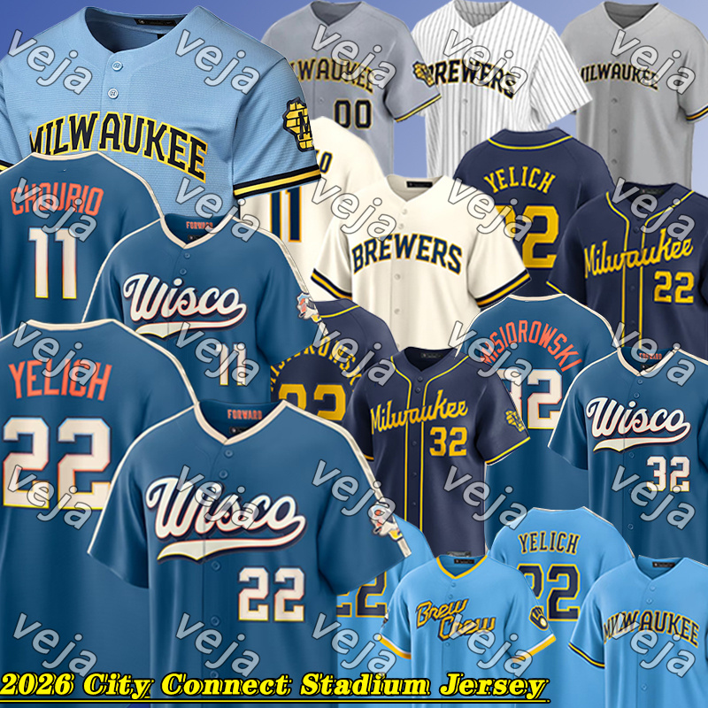 Maillots Brewers # 22 Maillot Yelich # 12 Maillot Hoskins # 24 Contreras # 11 Chourio # 51 Peralta # 10 Frelick # 53 Maillots de baseball Woodruf