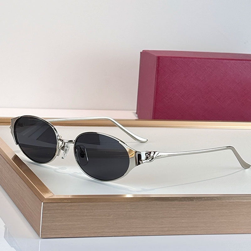 Unisex designer oval sunnies 0636 light luxury silver frame black lenses high definition polarized UV resistant sunglasses simple versatile for dail