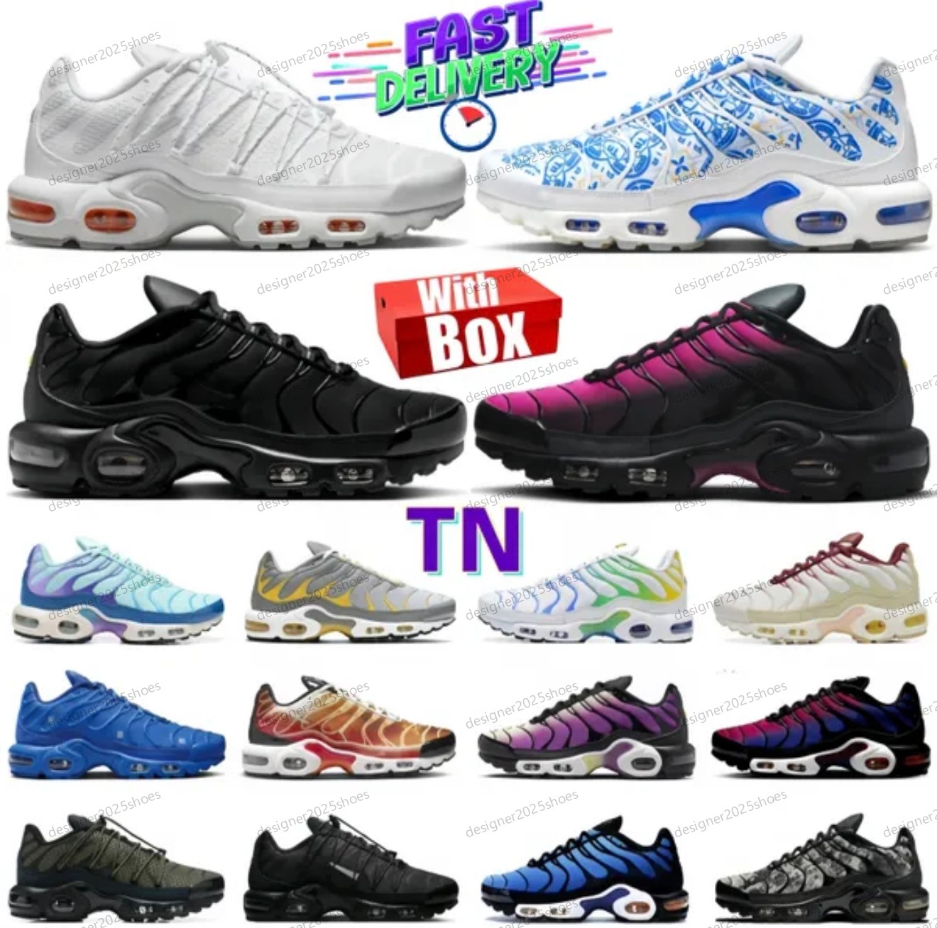 With Box Tn Designer Shoes Men Women Tn Plus 3 Running Shoes Luxury Sneakers Utility Triple Black White Blue Pink Bright Green Tnss Tns Trainers Wal