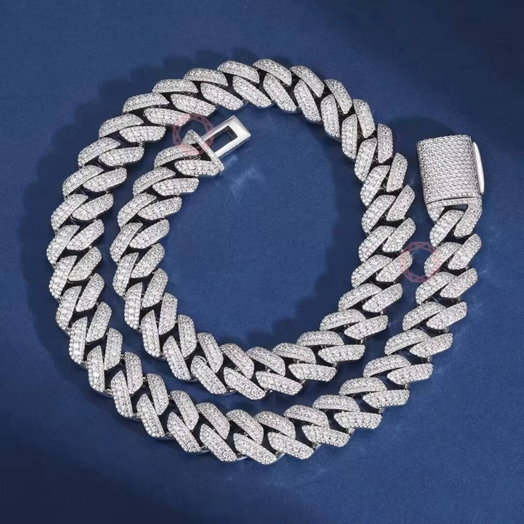 925 Sterling Silver 22Kt Gold plated D VVS Natural Moissanite Lab Grown Diamond Hip-Hop Cuban Necklace Link Chain for Men/Women