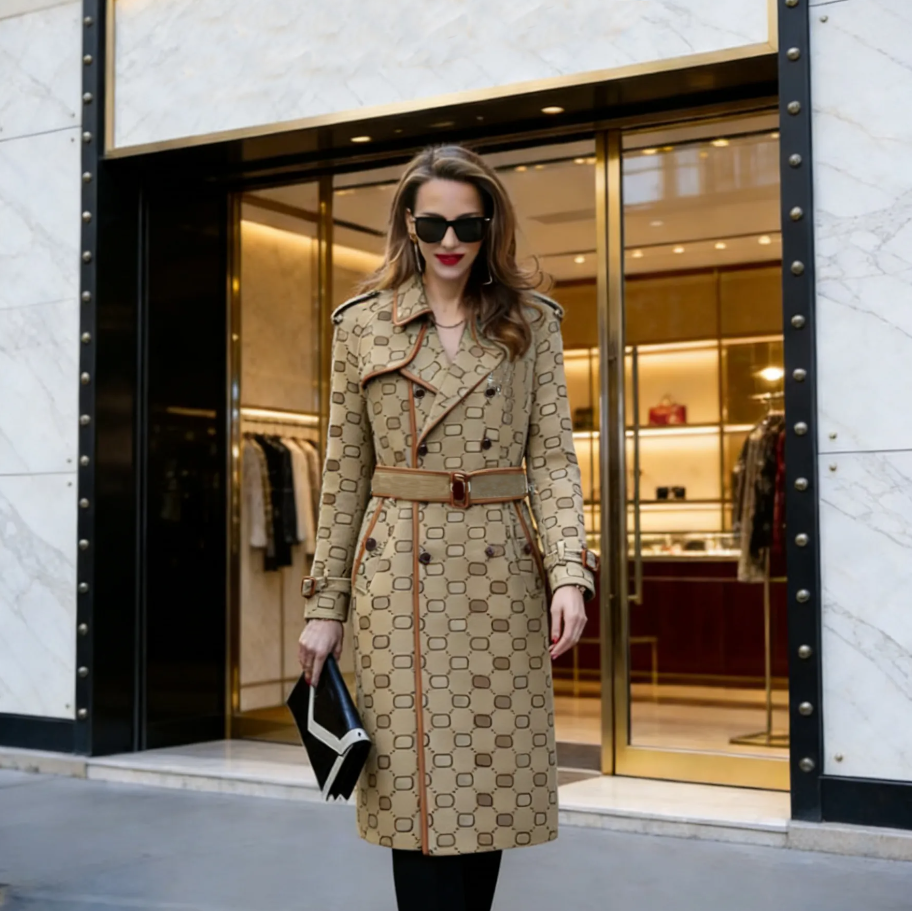 designer Spring Autumn womens trench coats Women Windbreaker jacquard letter jacket Loose Belt wind Coat Female Casual Patchwork Long Trenchs M26080