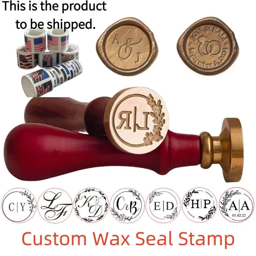 wholesale US 2017-2025 rolls Custom Wedding initials Stamps Personalized Metal Stamp flag Wax Seals Stamps Customize Your Own Gift Invitation for-image-1101352193