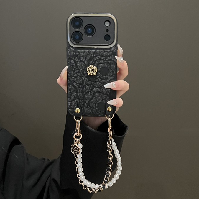 High Quality Phone Case For iPhone 17 16 15 14 13 12 16 Pro Max Camellia Lens Protection Cover For iPhone 17 Pro max With Chain-image-1101343638