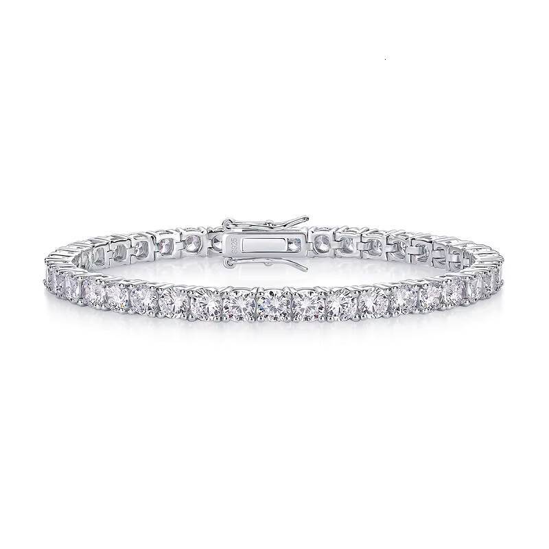 S925 Sterling Silver Four-Prong Moissanite Lobster Clasp Bracelet Customizable Single-Row Tennis Bracelet 18K Gold Plated Gift