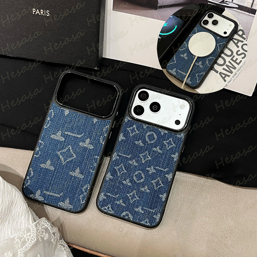 Luxury Jeans Denim Phone Case for iPhone 17 Pro Max 16 15 14 13 13promax Cloth Back Anti-knock Shell Designer Flower Letter Embroidery Magsafe Charg