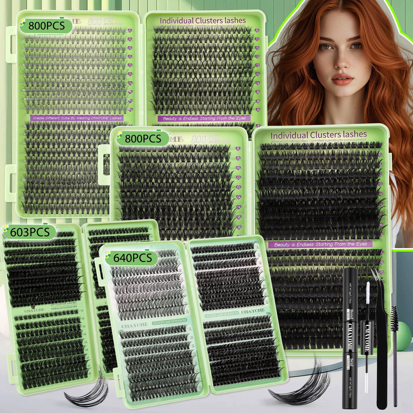 Cils individuels à faire soi-même, grappes de cils à volume épais, kit d'extension de cils courbés D avec pince à joint de liaison des cils, appl
