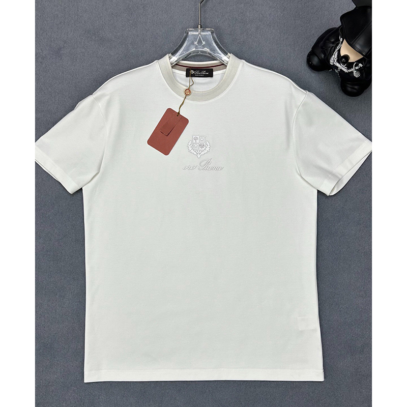 Men's Embroidered Crew Neck Short Sleeve T Shirt Mulberry Silk Blend Casual Breathable Luxury Tee for Summer Men Piana designer t shirt tees To