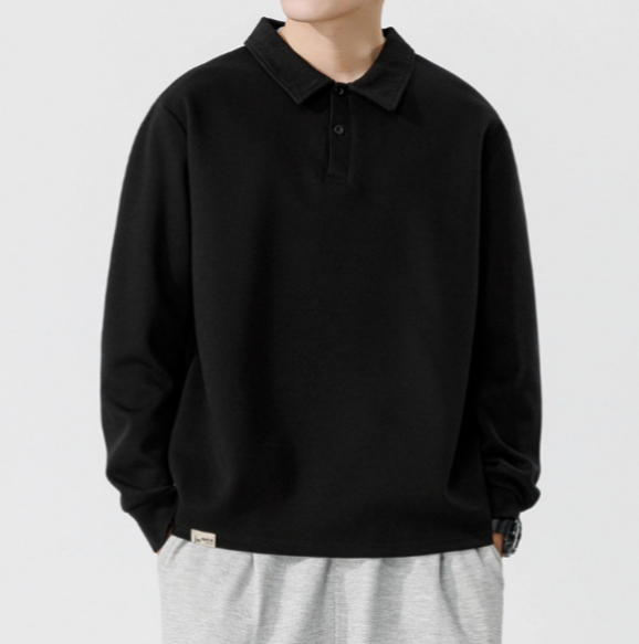 a124 Men Long-sleeved Autumn and Winter Heavy Loose Solid Color Lapel Youth Casual