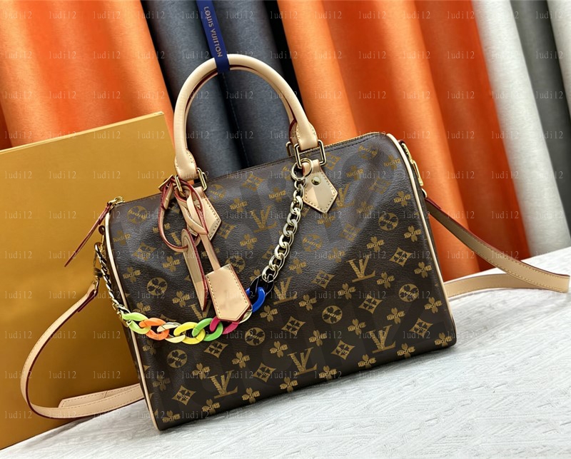 Hot selling Speedy30cm Bandouliere Style Luxury Women Handbag Monogram Canvas Top Handle Bag mirror quality Classic Flower Checked Bag Boston tote p