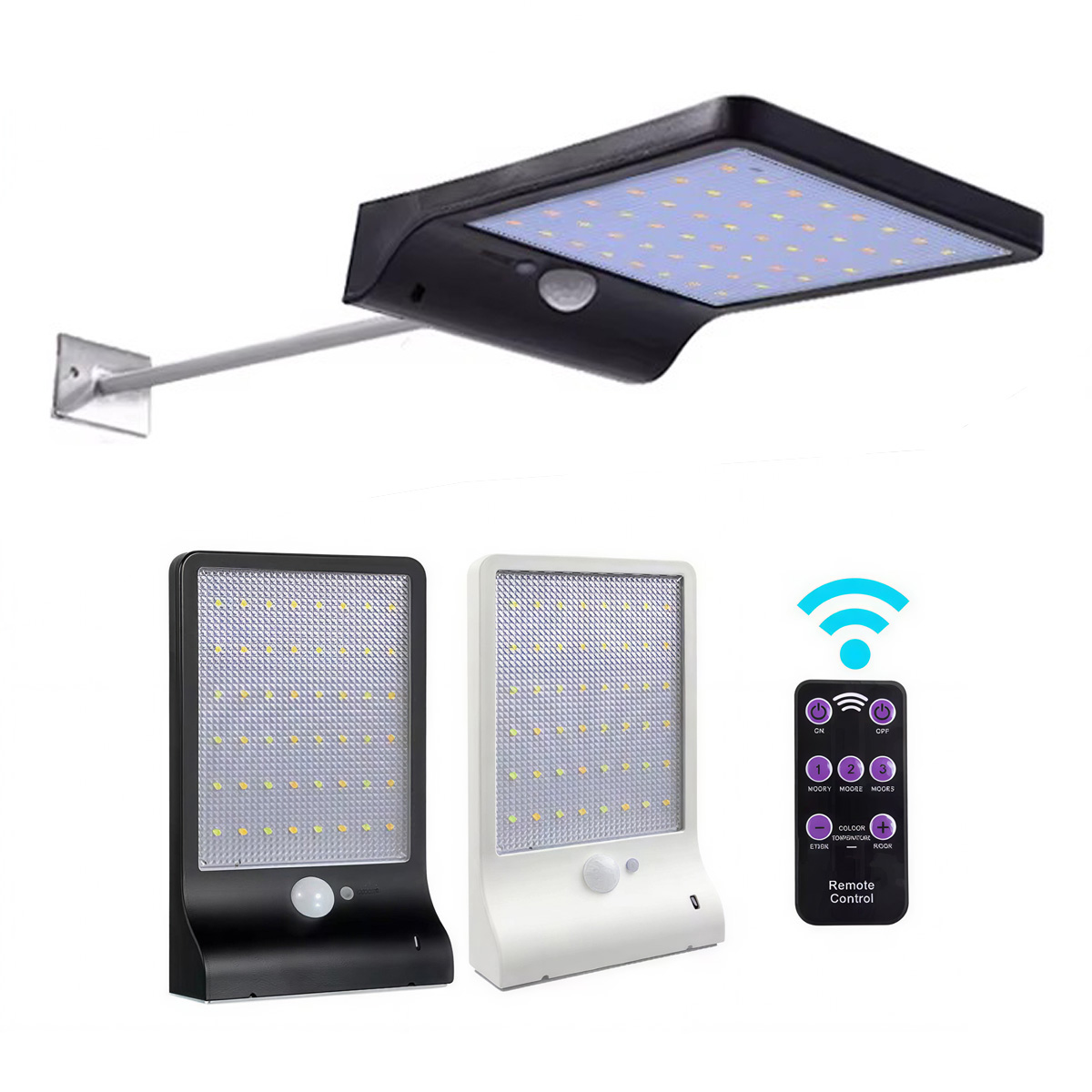 PIR Motion Sensor LED Solar Street Light 3 Modes Dimmable 3CCT Outdoor Wall Lamp IP65 Waterproof Light for Yard Path Garden-image-1101352116