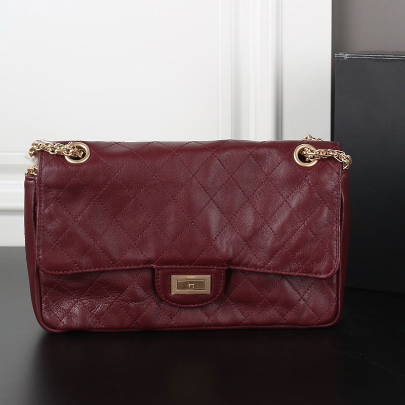 26SS Ladie 2.55 Handbag Spring Summer Designer Lambskin Gold Tone Metal womens bags Dark Burgundy Fashion Bag