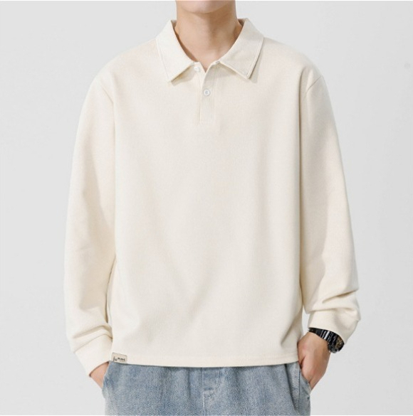a127 Men Long-sleeved Autumn and Winter Heavy Loose Solid Color Lapel Youth Casual