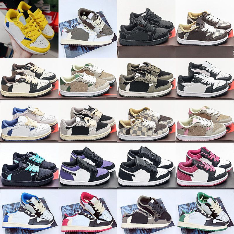 1s kids shoes Basketball Shoe Infants Toddlers youth Sneakers trainer Reverse Mocha Olive Black white Baby Sports boys Athletic trainers Size 24-37