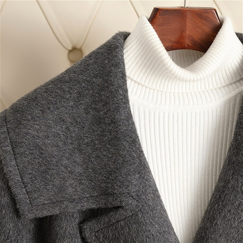 D3741 Nouveau manteau en laine mince à revers à lacets d'automne et d'hiver