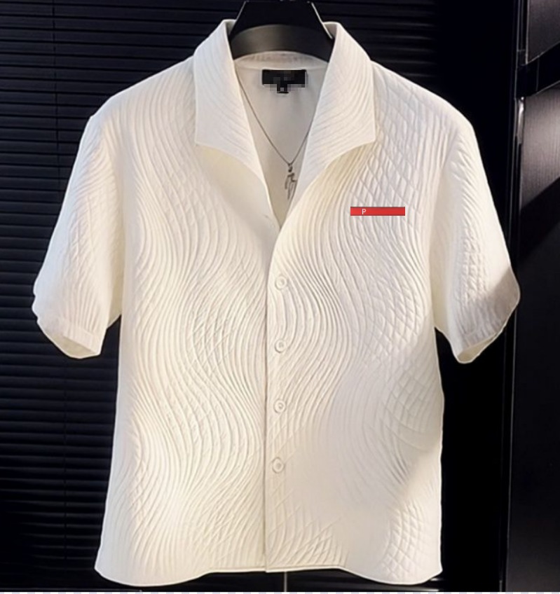 Designer Men's Casual Shirts Dress Shirt Summer Mens Solid Color Lapel Neck Breathable Casual Short Sleeve Tops Soft Streetwear