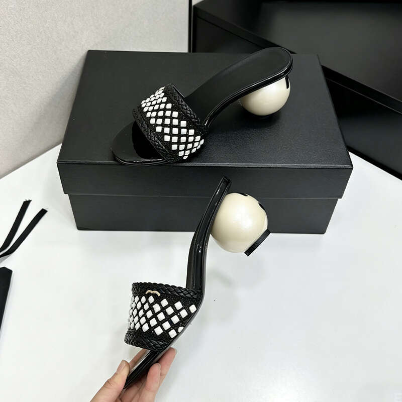 2025 New Bow Knot Pearl Heel Slide Sandals for Women Open Toe Mesh Block Heel Slippers Summer Elegant Party Prom Wedding Dress Shoes with Gift Box