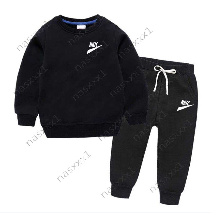 Kids 2pcs Black Hoodie Pants Cotton Tracksuit Set Letter Print Leisure Streetwear Spring Autumn Clothing for Boys And Girls 2-13 Years-image-998946952