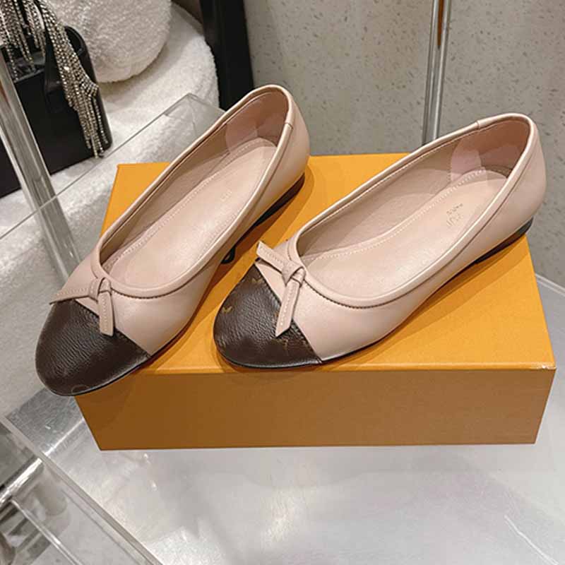 Womens Ballerina Darling Designer Classic Lamb Skin Bowtie Color Blocked Flat Sole Shoes Elegant and Exquisite Style Ballet Flats