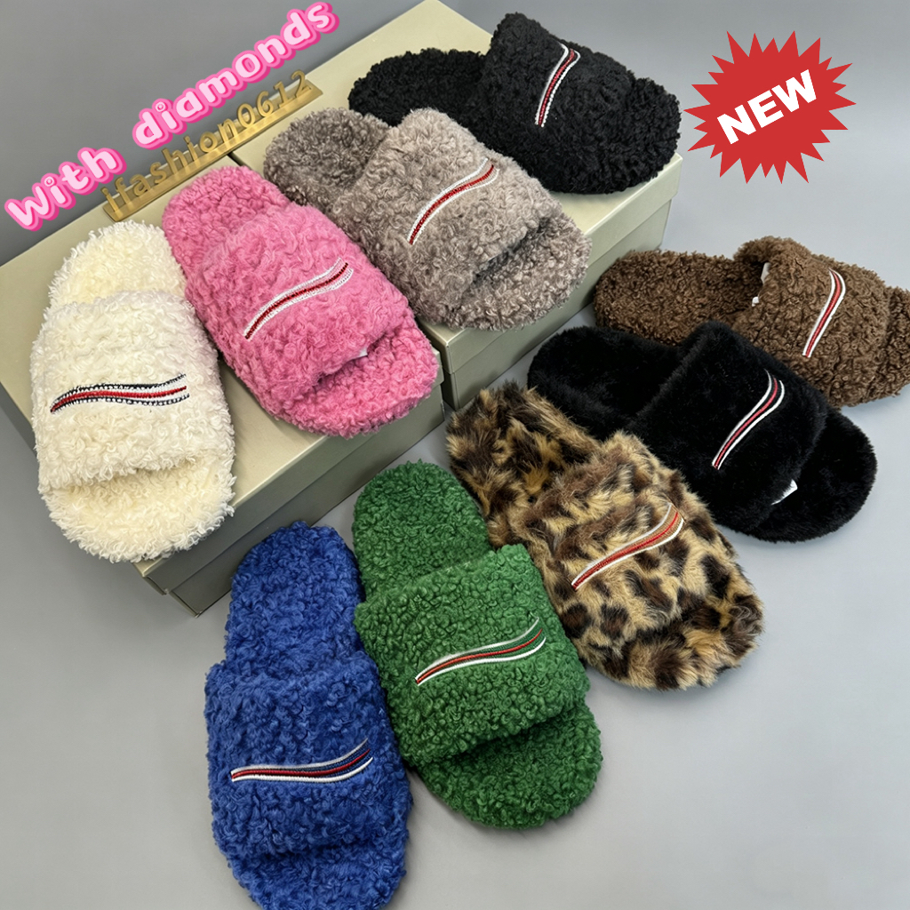 Women Fur Slides Men Furry Slippers Designer Paris Mules Fall Winter Slide Men Footwear Luxury Comfortable Fuzzy Flip Flop Fluffy Woo 35-49