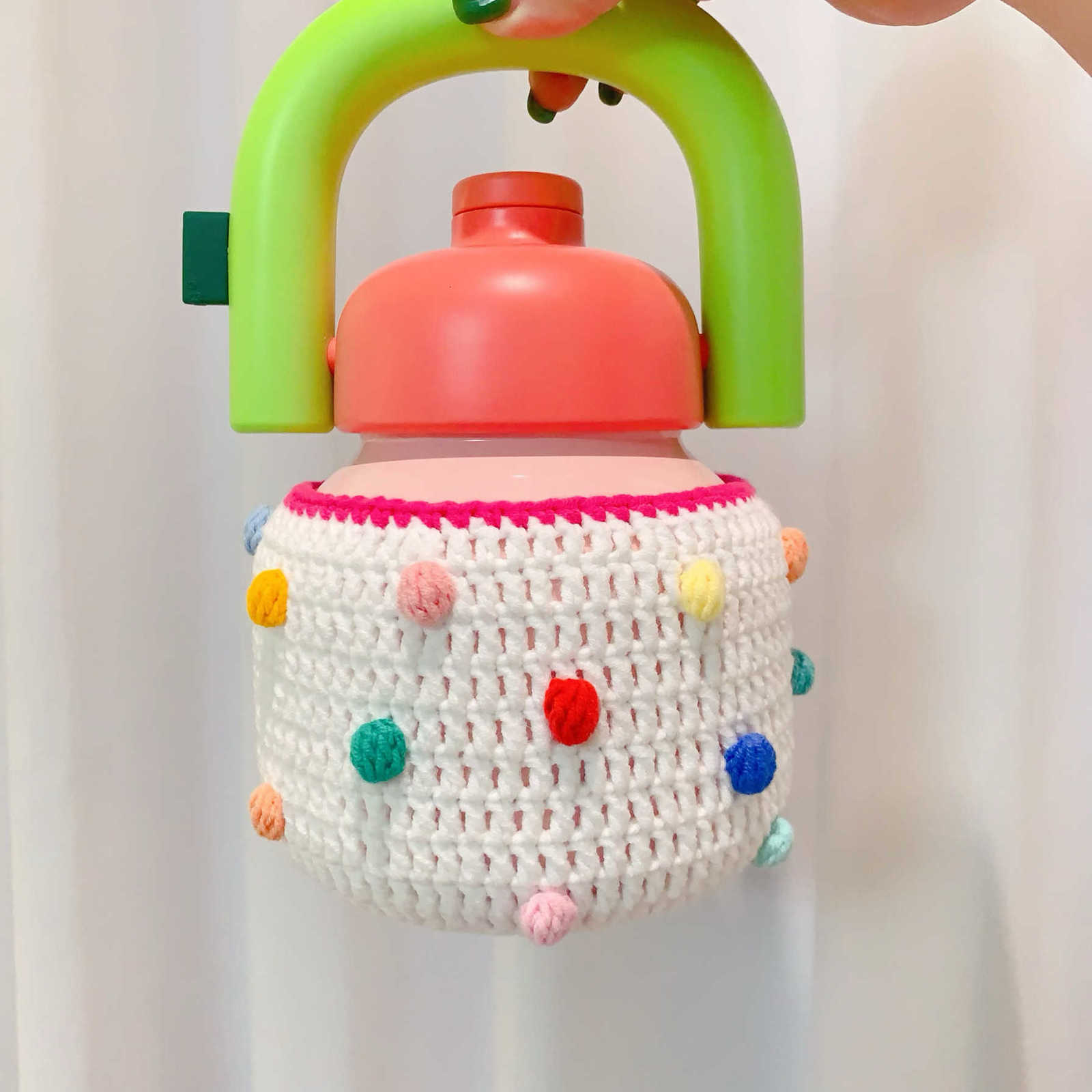 Large-capacity water cup with finished crochet wool cup cover and cup K260413-image-1101444756