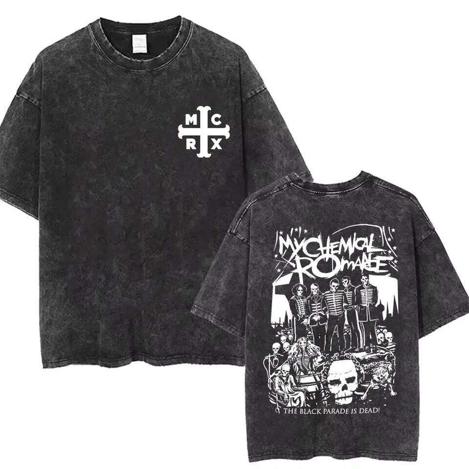 Rock Band My Chemical Romance men's Retro cotton Washed Tshirt man Women's oversized Y2K Punk Distressed Tee Casual streetwear 26H0413