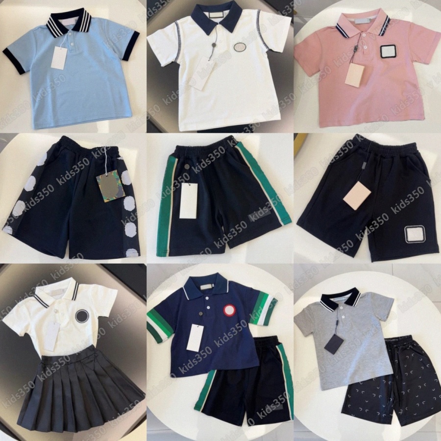 Designer brand kids T shirts sets Boys girls clothes suit Toddler Summer short sleeved shorts children black white baby 2-piece cotton size 90-15-image-1101456104