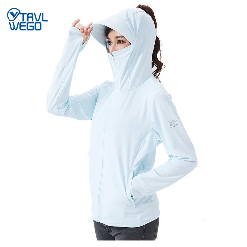TRVLWEGO Summer Women Men Fishing Shirt UV Proof Coat Quick Dry Thin Sunscreen UPF50 Outwear Hooded Cycling Beach Clothes 260413BJ