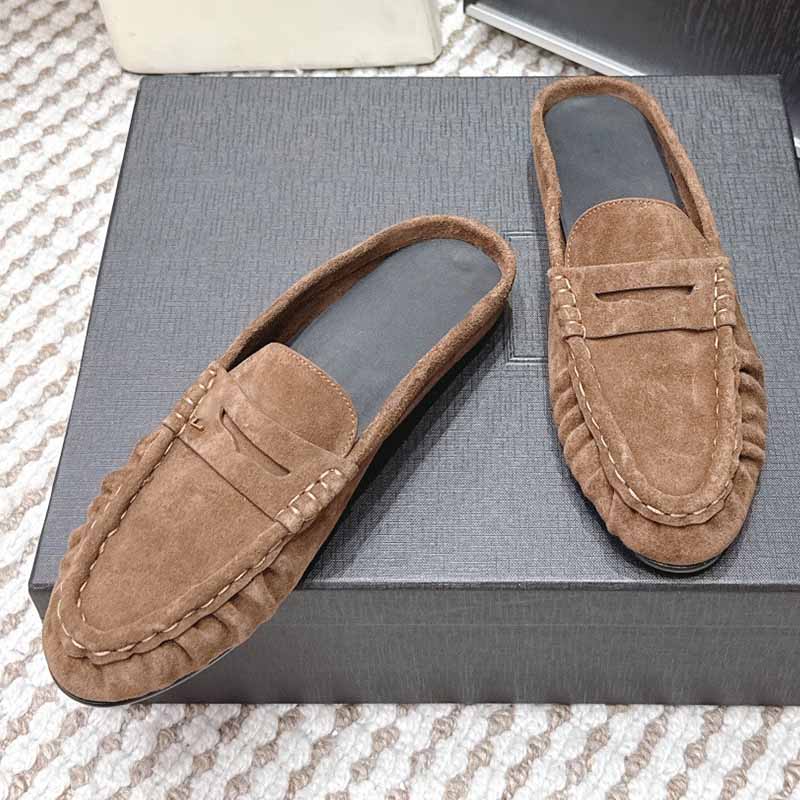 Mules Lofer à la mode pour femmes en daim, cuir de veau souple, mocassins à moitié traînés, pantoufles de loisirs pour sorties quotidiennes, sand