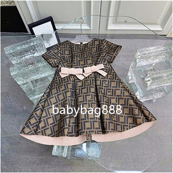 Brand Kids Girls Floral Letter Pleated Dresses Babies Designer Princess Tulle Lace Childrens Luxury Cotton Beach Dress Skirts Baby Clothes size 90cm