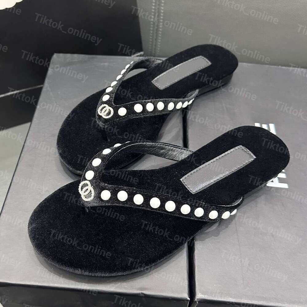 Designer Women Slippers Summer Velvet Crystal Pearl brand Shoes for Women Sandals Non-slip Beach flat Flip-flops Slides printed letter cc Beach s-image-926886978