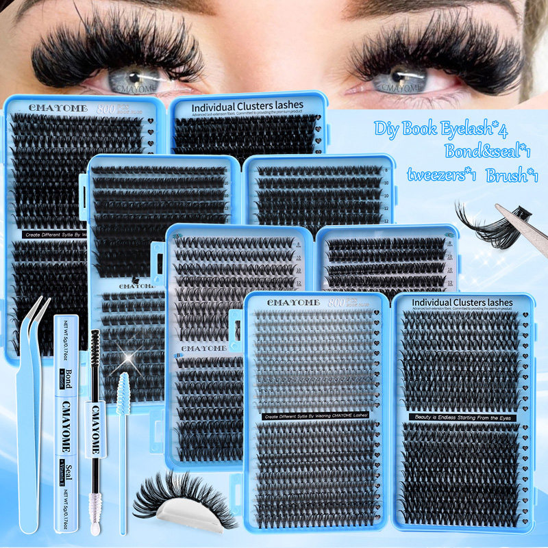 DIY Lash Extension Kit with Lash Bond and Seal Strong Hold DIY Eyelash Clusters D Curled Individual Eyelashes Thick Fluffy Handmade Reusable Eyel-image-1101447967